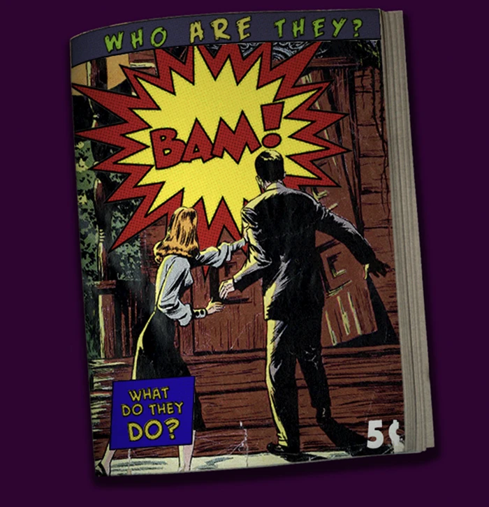 screenshot of a website called BAM, it features a comic book cover on a purple background