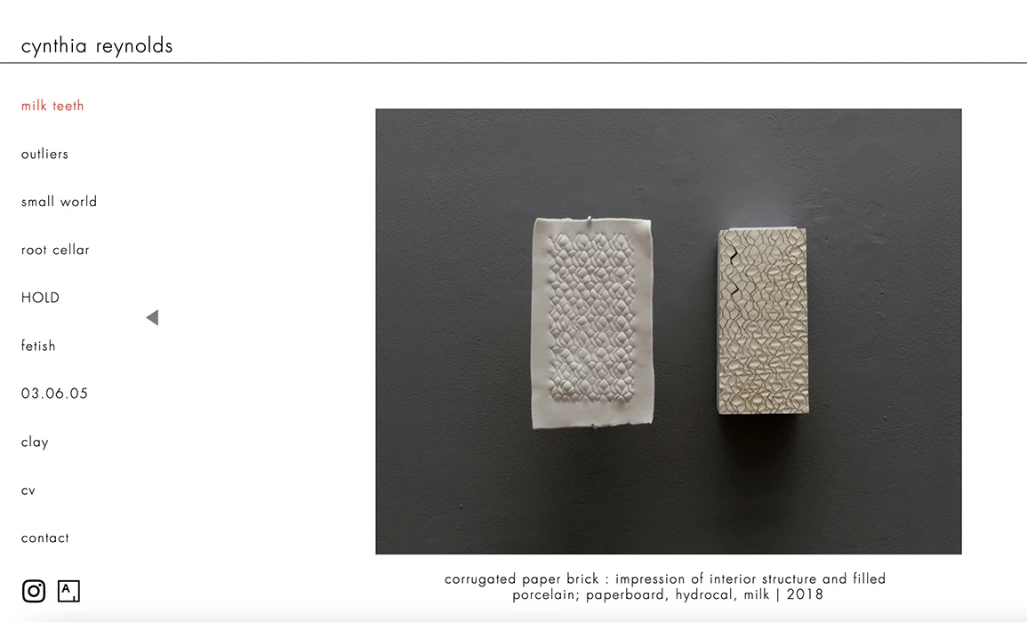 screenshot of a website for sculptor Cynthia Reynolds that consists of images against a white background